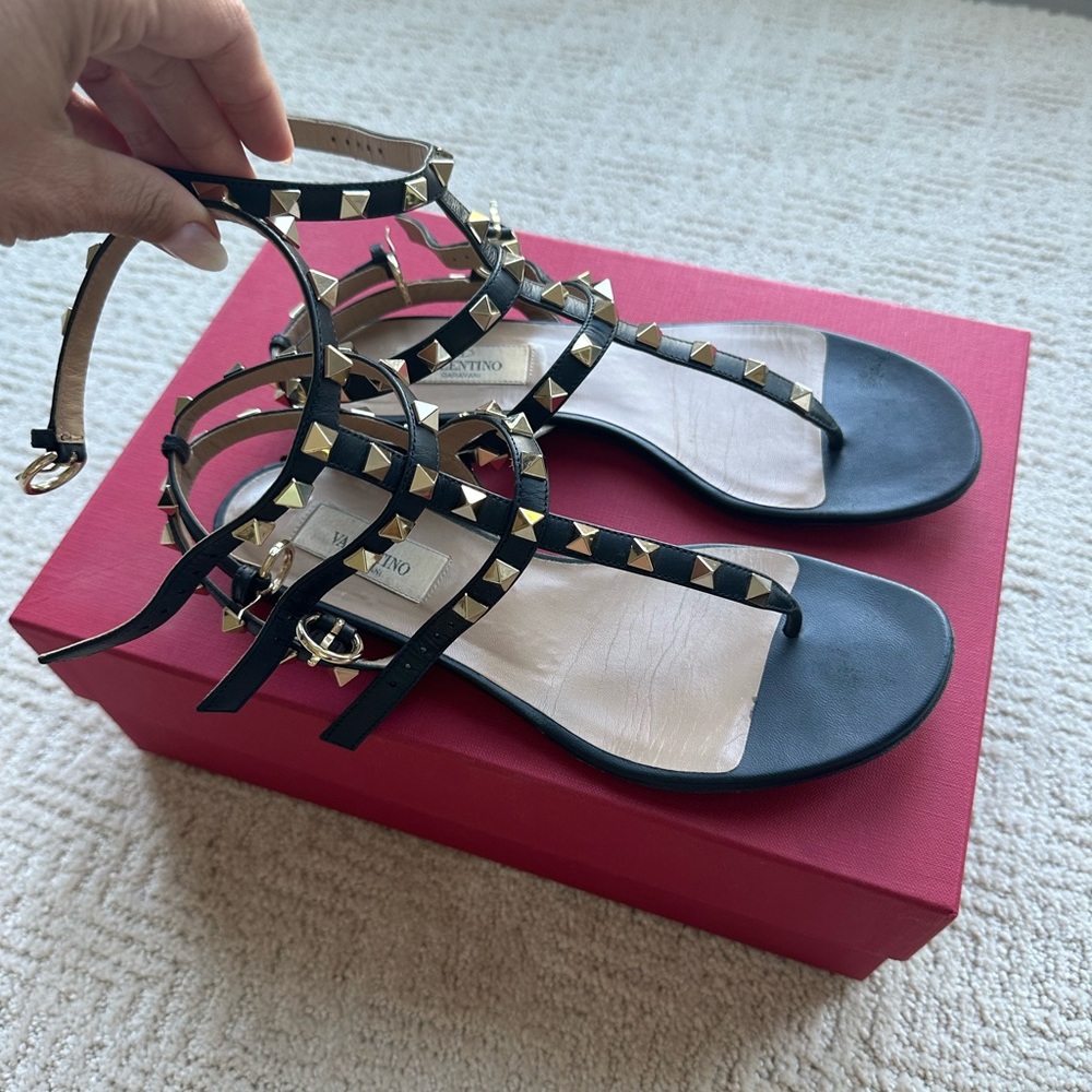Valentino Black Studded Gladiator Sandals